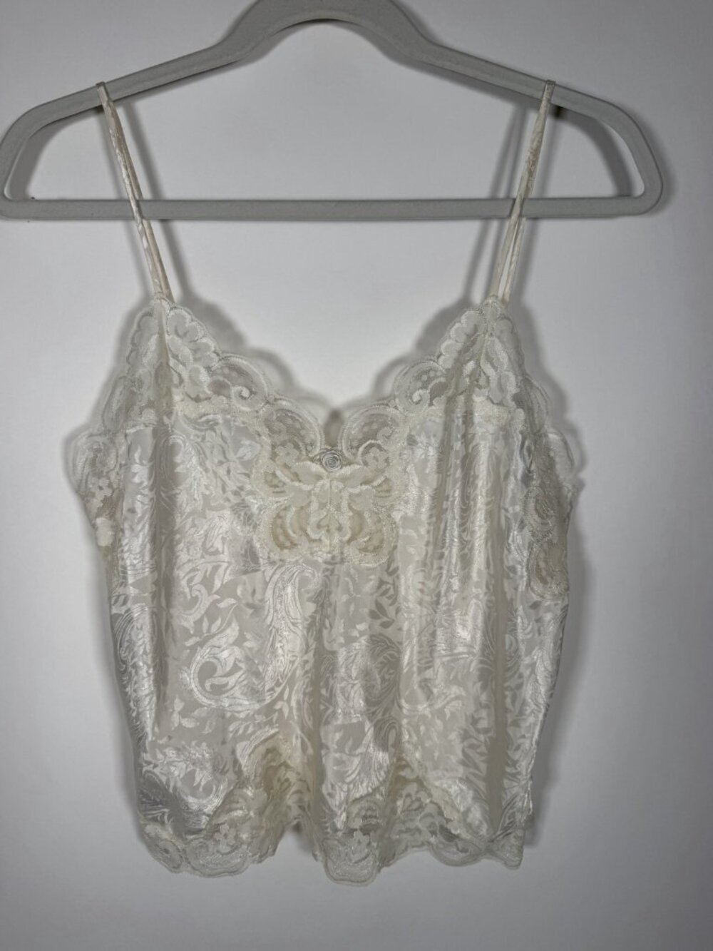 Vintage 90s Deena cream lace applique paisley camisole S coquette indie